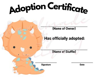 Triceratops Stofftier Adoptionsurkunde (PDF)
