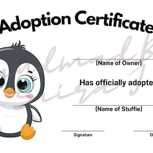 Pinguin Stofftier Adoptionsurkunde (PDF Download)