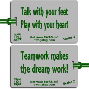 SwagTagz Talk with your Feet Play with your Heart Soccer Tag for Bags and Backpacks image 1