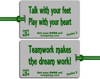 SwagTagz "Talk with your Feet Play with your Heart" Soccer Tag for Bags and Backpacks