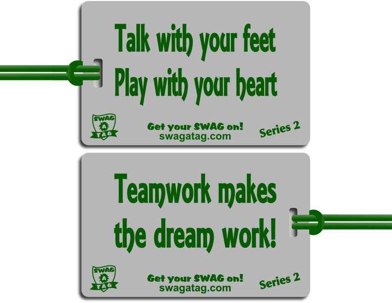 SwagTagz Talk with your Feet Play with your Heart Soccer Tag for Bags and Backpacks image 1