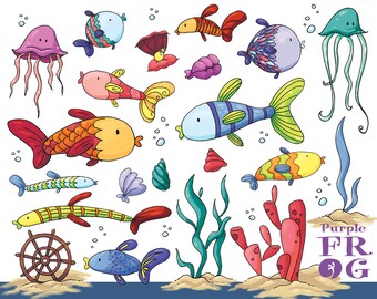 watercolor CORAL FISH - Digital Clipart, Clip art. 23 hand drawn images, 300 dpi, png files. Instant download. Printable illustrations.