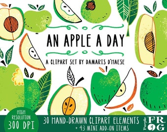 watercolor An Apple a Day - Digital Clipart, Clip art. 30 healthy fruit images, 300 dpi. png files. Instant download.