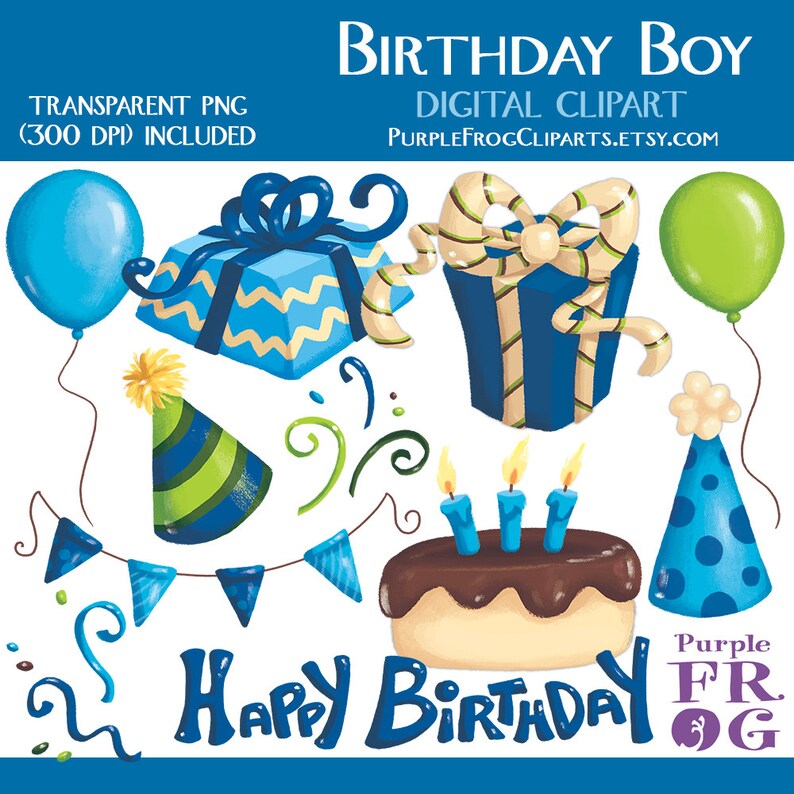 BIRTHDAY BOY Digital Clipart Clip Art. 11 Images 300 Dpi. - Etsy