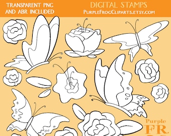 SPRING - Digital Stamp Set, Brushes. 10 images, 300 dpi. jpeg, png, abr files. Instant download.