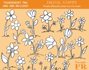 FLOWERS - Digital Stamp Set. 11 images, 300 dpi. jpeg, png files. Instant download.