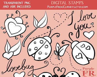 LOVEBUG - Digital Stamp Set. 15 images, 300 dpi. jpeg, png, abr files. Instant download.