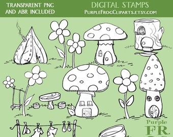 TINY HOUSES - Digital Stamp Set. 11 images, 300 dpi. jpeg, png files. Instant download.