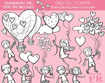 LOVE is in the AIR - Digital Stamp Set, Brushes. 20 images, 300 dpi. jpeg, png, abr files. Instant download.