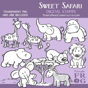 DULCE SAFARI - juego de sello Digital. 11 imágenes, 300 dpi. JPEG, png, abr archivos. Descarga inmediata.