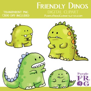 watercolor FRIENDLY DINOS Digital Clipart, Clip art. 11 images, 300 dpi. jpeg, png files. Instant download. Printable illustrations. image 2