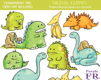 Watercolor Dinosaur Clipart – Friendly Dino Illustrations (Digital Download)