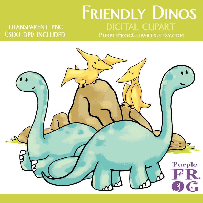 watercolor FRIENDLY DINOS Digital Clipart, Clip art. 11 images, 300 dpi. jpeg, png files. Instant download. Printable illustrations. image 3