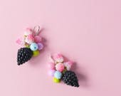 Black and Pink berry earrings - Pink statement earrings - Boho style earrings - Contemporary earrings - Large summer earrings
