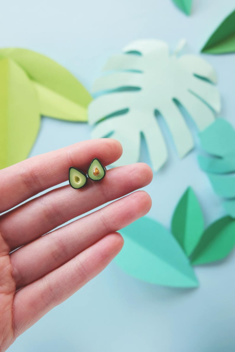 Miniature Avocado Earrings Green polymer clay earrings Etsy