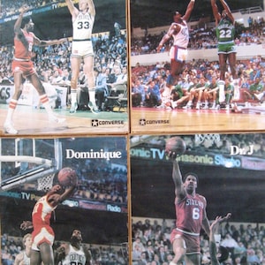 Lot 4 Vtg Plakaty NBA Gwiazdy lat 70.-80. Dominique, Dr.J, Bird Lary, Rolando Blackman