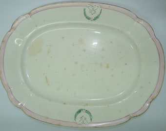 Antique 19C Russian Kuznetsov Porcelain Oval Platter, Marked, 37.8 x 28.7 cm