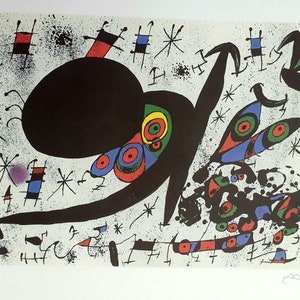 Joan Miro Lithographic Composition Reproduction 273/500, Mixed Media, 47 x 61 cm