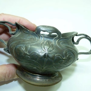 Antique c1900 WMF Marked Art Nouveau Silver-Plated Pewter Jug, Whip Handles, W 8.5 cm