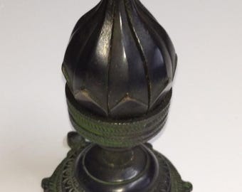 Antique Bronze Candle Holder, Opens and Folds as Lotus Flower, Tortoise Base, H 11 cm