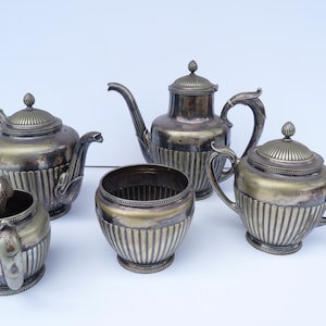 Antique American 1894 Gorham Co. 5-Piece Tea Set, Marked 0990 Silver Soldered, Ebony Separators