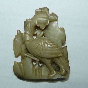 Antique Chinese Hand-Carved Celadon Soapstone Phoenix Figurine, H 6 cm