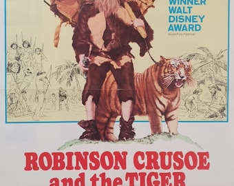 Raro poster cinematografico vintage del 1972, Robinson Crusoe e la tigre, Premio Walt Disney, 104 x 70 cm