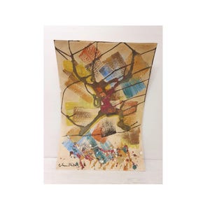 Vintage Romanian Zoltan Perlmutter Surrealistic Oil Painting, Running Tree, 50 x 34 cm