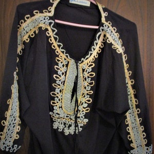 Authentic Vintage Bedouin Palestine Woman&#39;s Gallabia, Black, Rich Embroidery Gold Silver Threads, L 90 cm
