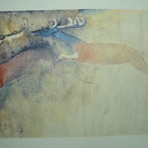 Edwin Salomon, Galloping Deer Colored Lithograph, 55/300 Pencil Signed & Numbered 35 x 50 cm