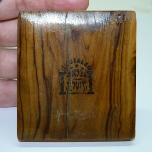 Portasigarette vintage con marchio Bezalel Jersualem, legno d'ulivo, Cittadella di David, 8,2 x 7,5 cm