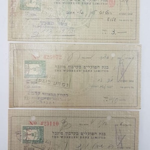 Seltene Lot 3 Vintage Palästina 1946 Schecks Bank HaPoalim Arbeiterbank Ltd, gegengezeichnet