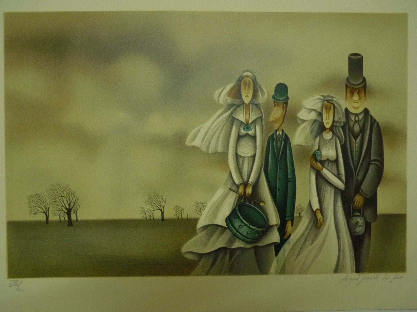 Vintage Colored Surrealistic Lithograph, Signed Numbered