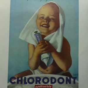 Vintage 1970er French Cute Baby Mixed Media Poster für Zahnpasta Chlorchlor, 33 x 23 cm