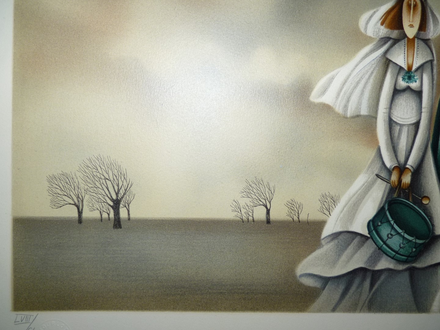Vintage Colored Surrealistic Lithograph, Signed Numbered