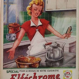 Vintage 1940s French Lithographic Mixed Media Commercial Ad Poster &quot;Elfechrome&quot;, 38 x  27 cm