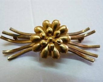 Broche Art Déco Ancienne En Plaqué Or à Motif Floral - Circa 1930 - Occasion En Très Bon état