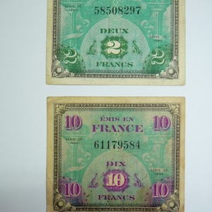 1944 France 2 Franc Paper Note - WWII Era French Bank Note