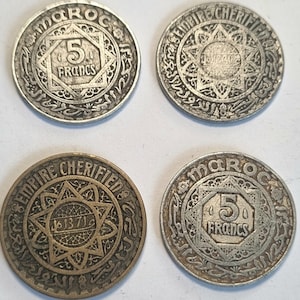 Lot 4 Vintage Moroccan Coins 1950-51, AH 1370-1 Empire Cherifien 5 and 50 Francs