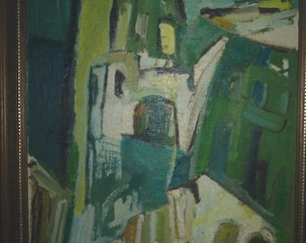 Vintage 1962 Abstract Impasto Oil Painting, Mordechai Mittlepunkt, 84 x 50 cm