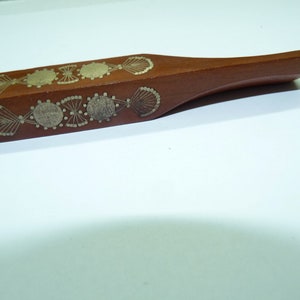 Vintage Elegant Unused Cigarette Mouthpiece, Wood with Flamboyant Brass Inlays, L 10.3 cm