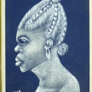 Debo Ajose Nigerian Art, Signed Vintage Painting African Tribeswoman, Oil on Fabric, 36 X 27 cm