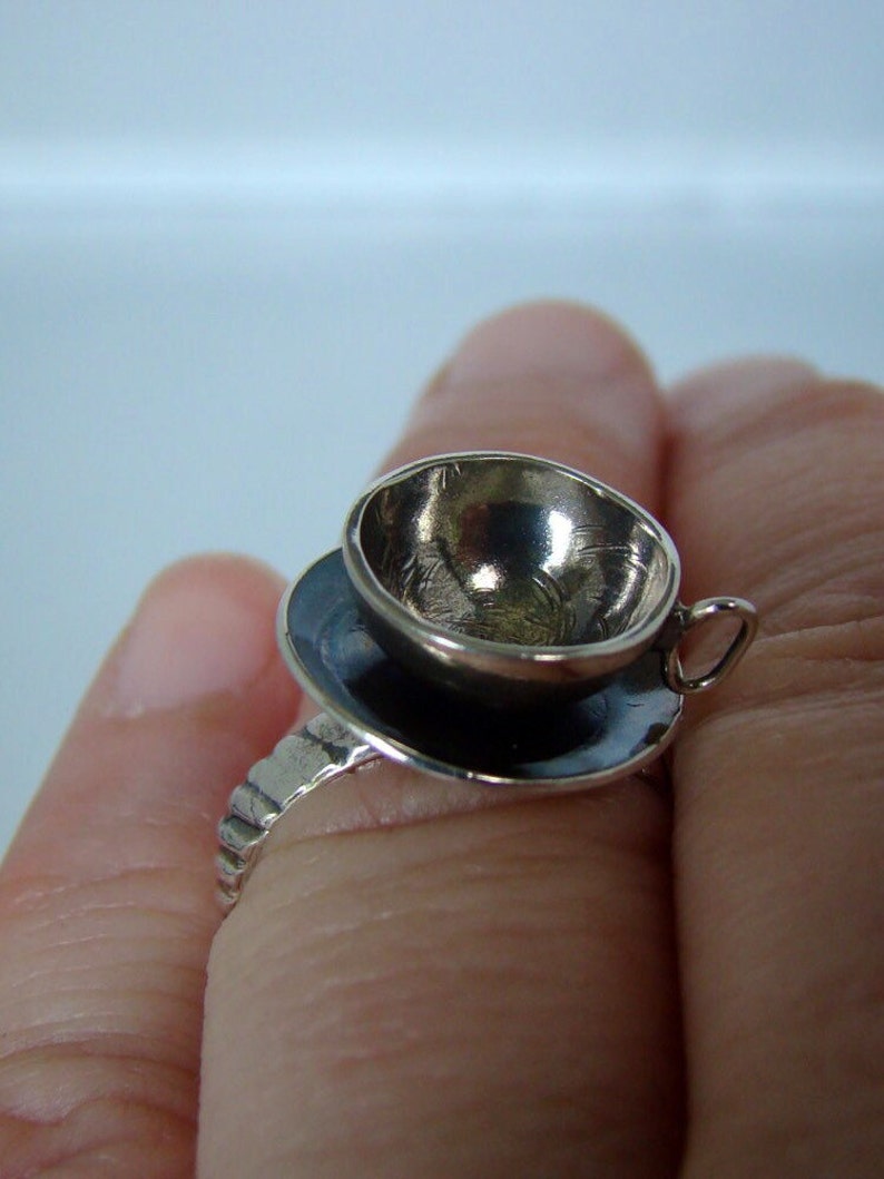 Teacup Ring Sterling Silver Ring Alice In Wonderland Tea