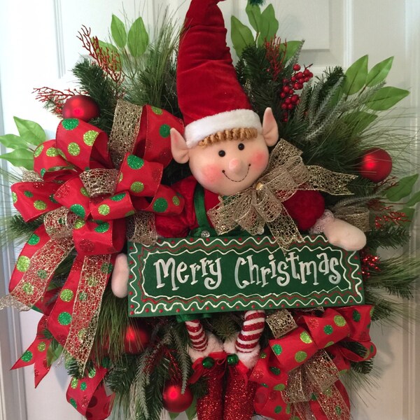 Large ELF Wreath/ Christmas Elf wreath/ Large Elf wreath/ Christmas wreath with elf