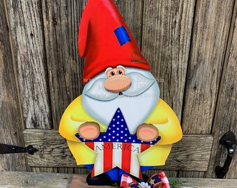 Gnome, Patriotic Gnome decoration, Gnome porch decor, Wooden Gnome For Summer, Fourth of July, Gnome with flag, Primitive Americana star
