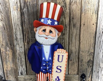 Uncle Sam, Patriotic Summer decoration, USA porch sign, Patriotic centerpiece, Fourth of July Decor, Primitive Americana Uncle Sam decor