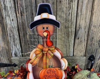 Thanksgiving centerpiece, Turkey decoration, table, mantle, shelf, porch fall decor, Wooden Pilgrim Turkey, Autumn floral table arrangement