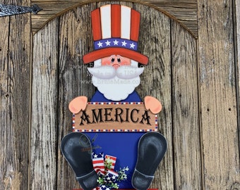 Uncle Sam, Patriotic Summer door hanger, Summer decor, Patriotic front door wreath, Fourth of July Decoration, Americana, Uncle Sam sign,