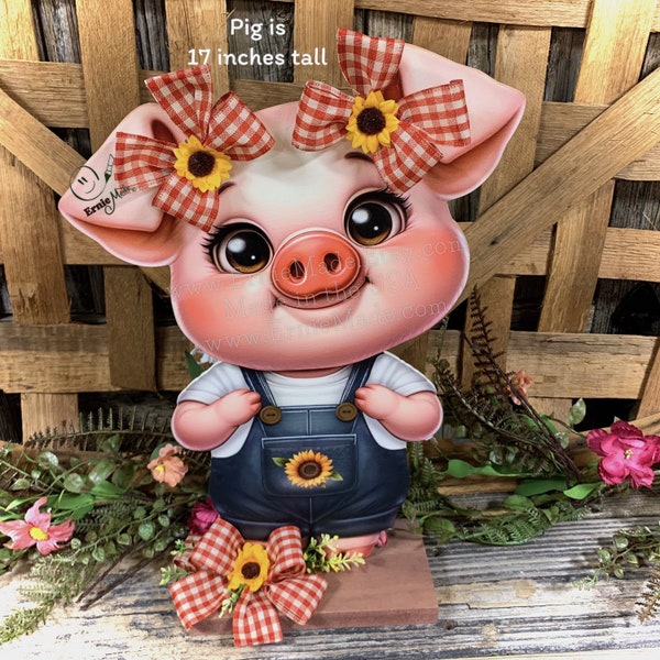 Farmhouse centerpiece, pig decoration, Pig sign, Wooden pig shelf sitter, Country style pig decoration, Baby pig decor, farmhouse decoration