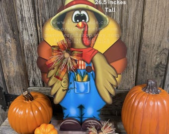 Whimsical Wooden Turkey Decoration, Thanksgiving Fall Centerpiece, Farmhouse Sign, Funny Harvest Decor, Ernie Made Turkey with big shoes,